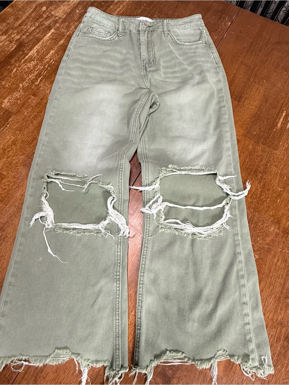 VERVET Los Angeles Jeans Size 26 Sage Green Distressed High Rise Straight Leg